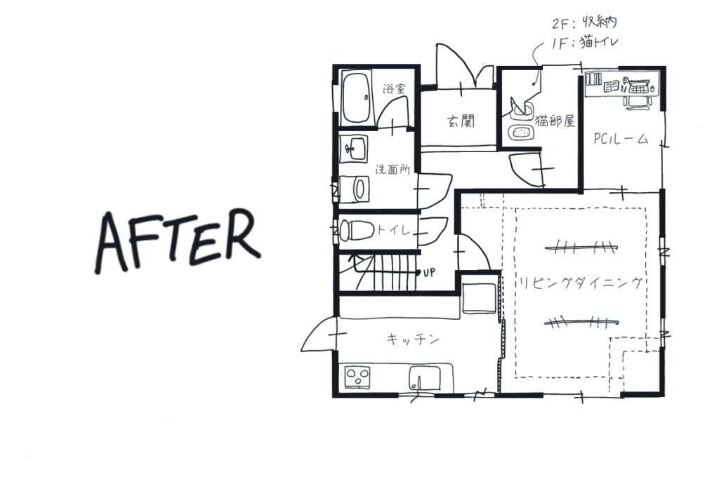 手書きの間取り。リノベーションのAFTER。