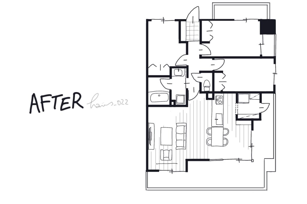 4LDKから3LDKへ間取り変更した中古マンションの平面図